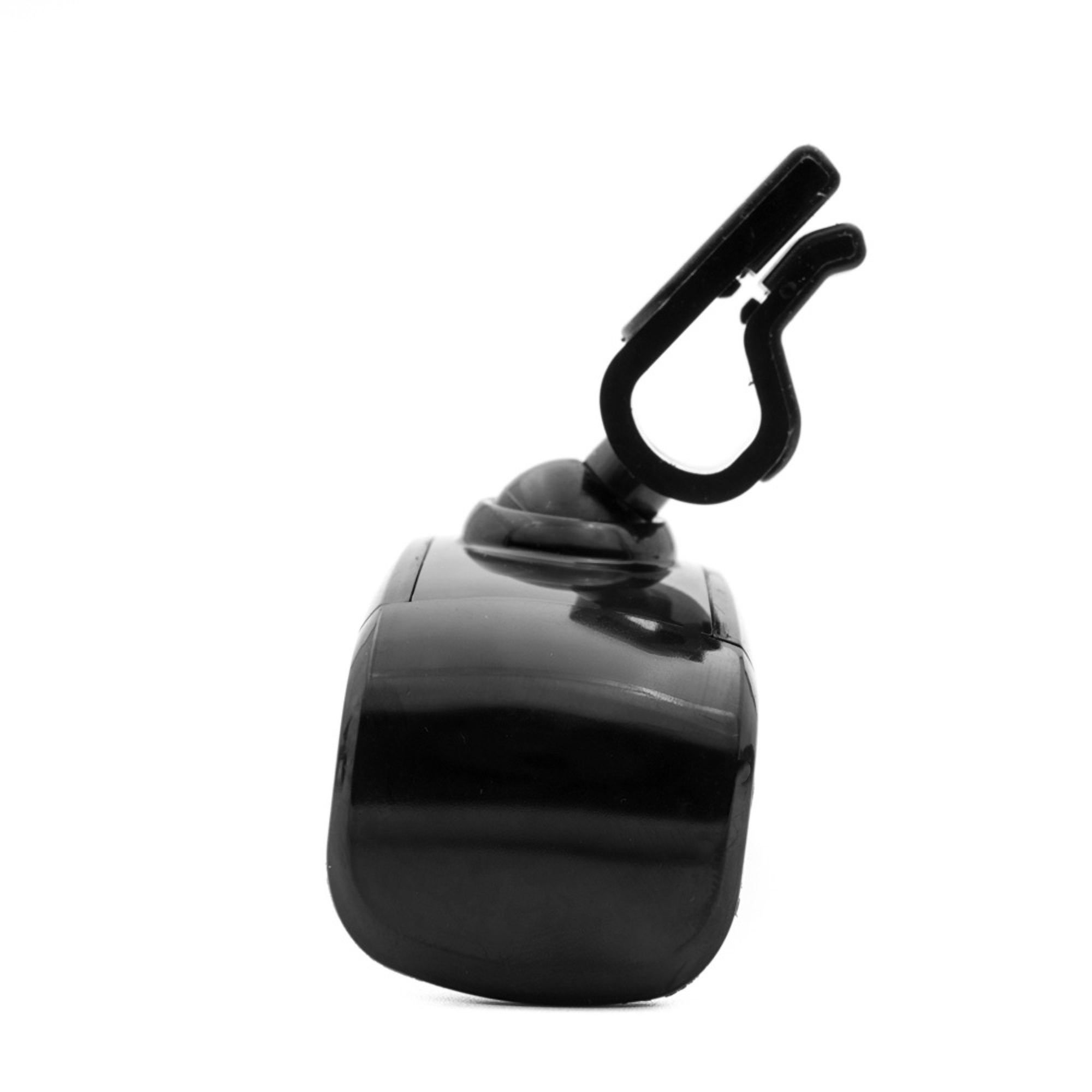 Czarny uchwyt do telefonu samochodowego. Posiada klips i przegub obrotowy.