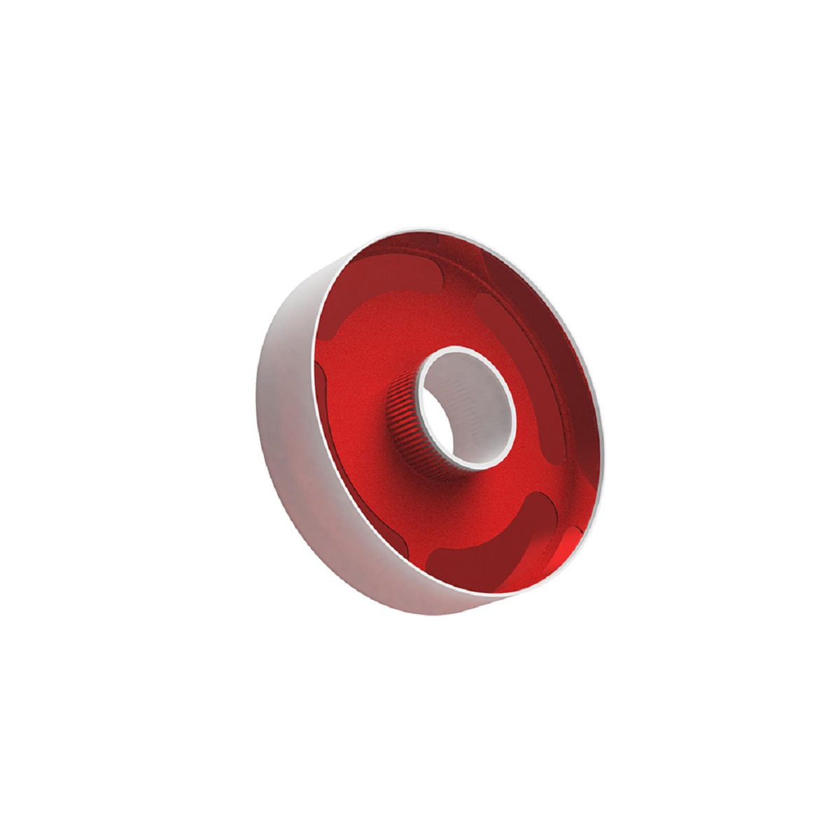 Czerwony i biały okrągły obiekt z otworem pośrodku. Wygląda jak koło.