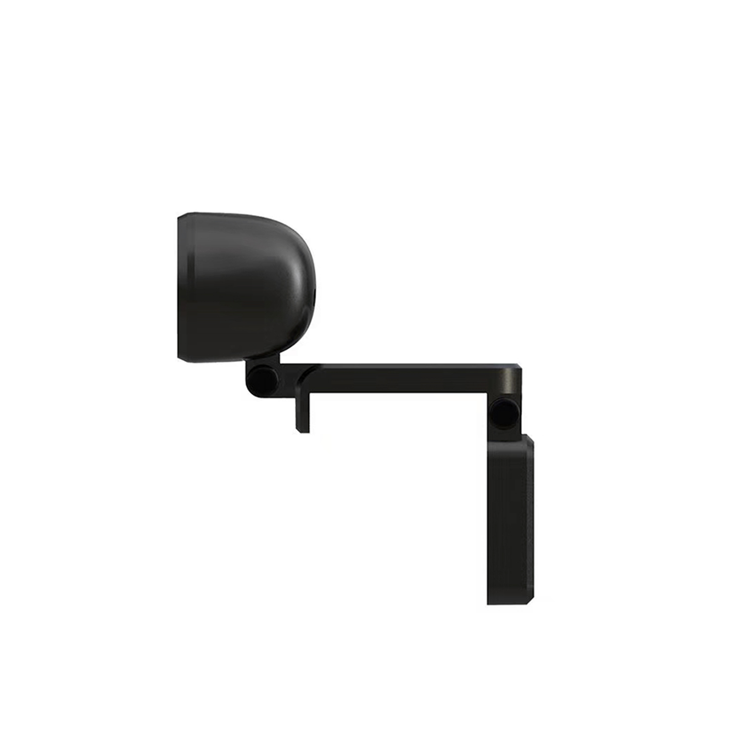 Czarna kamera internetowa na białym tle, widok z boku.