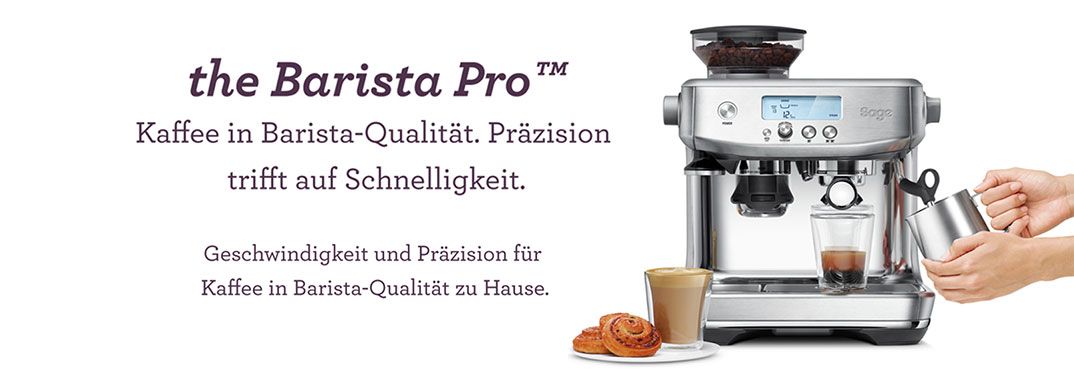 the Barista Pro - Kaffee in Barista-Qualität. Präzision trifft auf Schnelligkeit. Geschwindigkeit und Präzision für Kaffee in Barista-Qualität zu Hause.