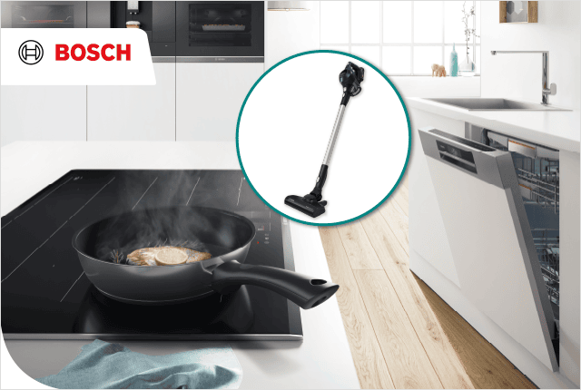 Bosch beépíthető készülékek vásárlása esetén ráadás vezeték nélküli porszívó