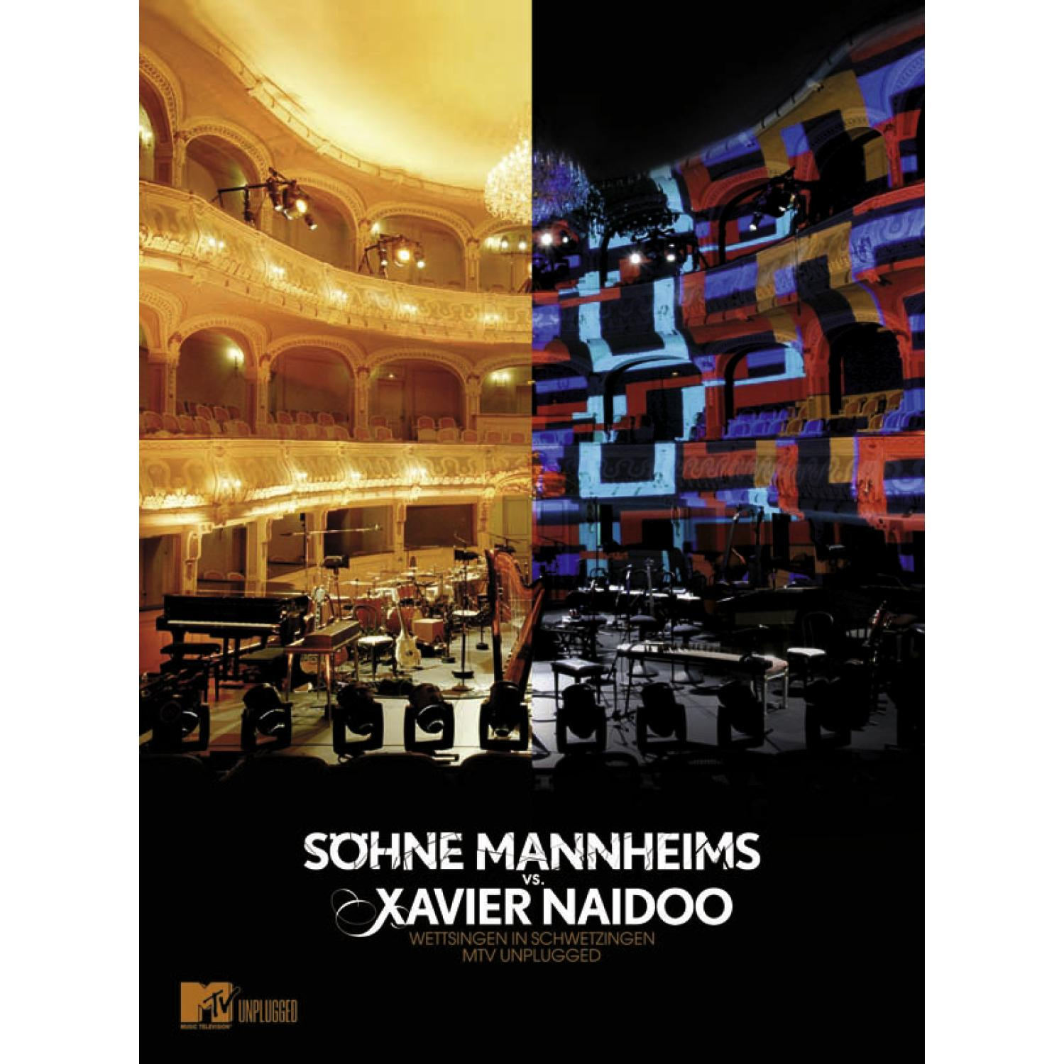 Soehne Mannheims vs. Xavier Naidoo DVD-Cover. Konzertbühne in zwei Hälften geteilt.