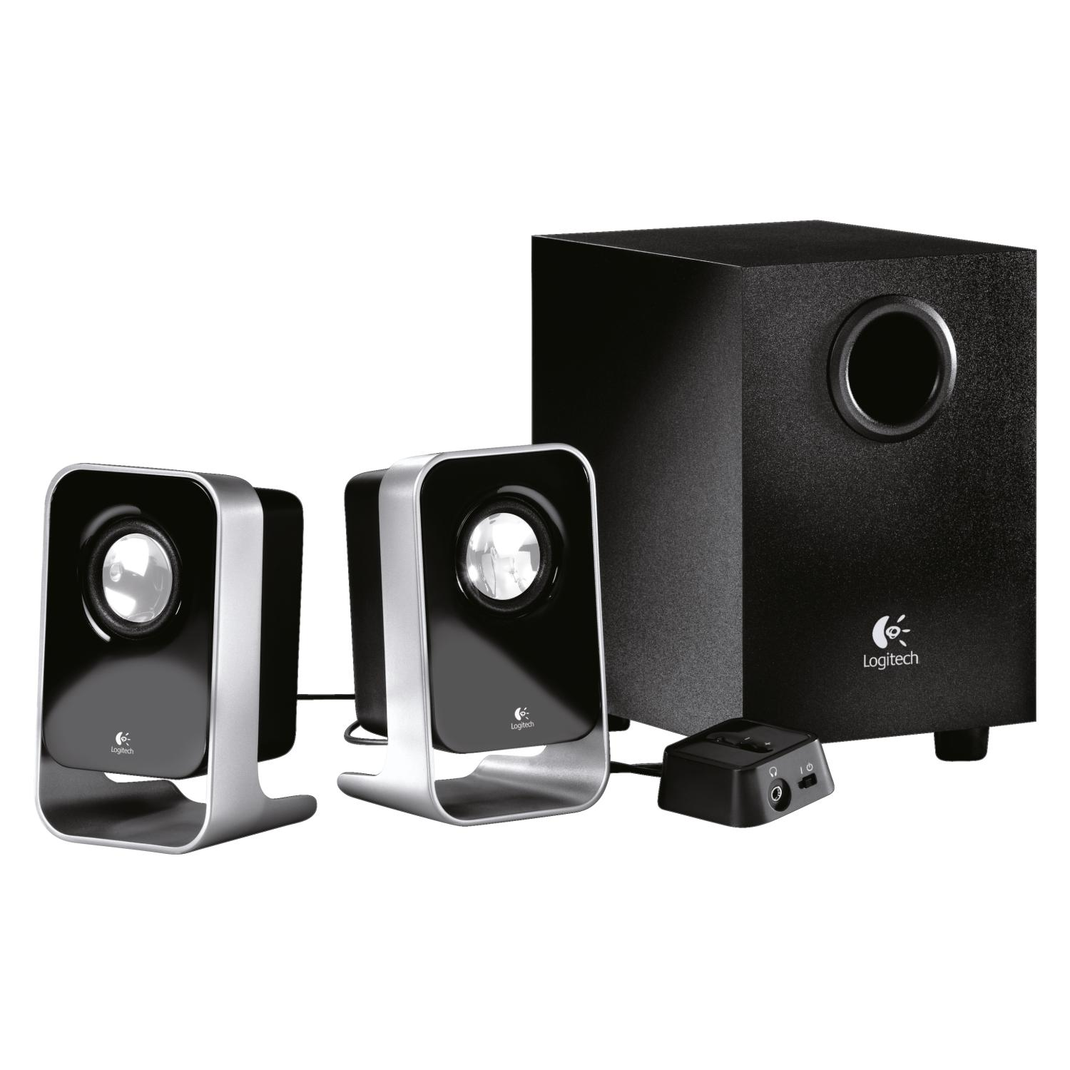 Altavoces para PC - Logitech LS21, 2.1, mando a distancia con cable, color negro y plata