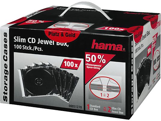 HAMA 51270 CD SLIM BOX CLEAR/BLACK 100PCS - Leerhülle Slim (Transparent/Schwarz)