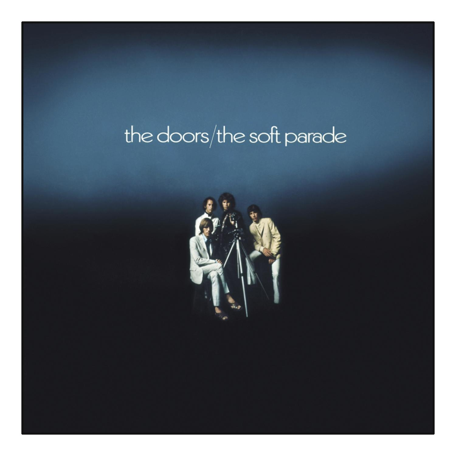 The Doors Albumcover: Bandmitglieder in Anzügen vor dunklem blauem Hintergrund.