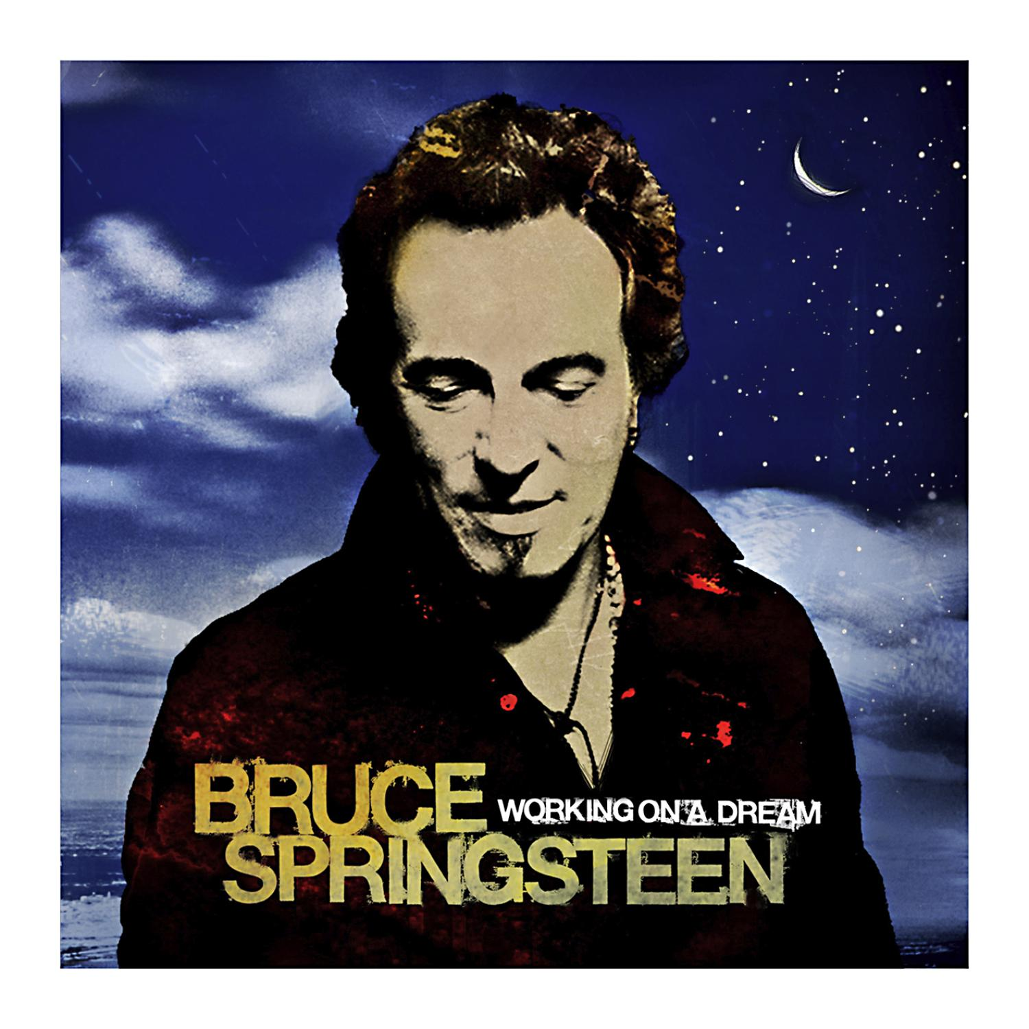 Albumcover mit Bruce Springsteen, der nach unten blickt, Nachthimmel im Hintergrund und Albumtitel.