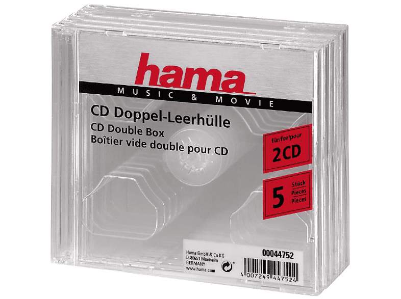 Fundas para CD, DVD y BluRay Hama CD Double Jewel Case, Pack 5