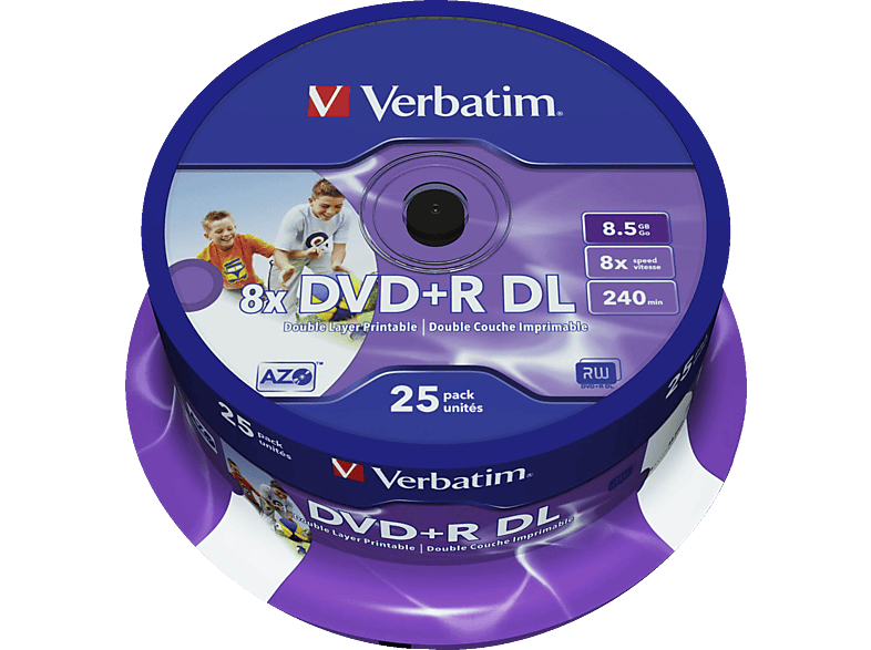 VERBATIM 43667 Printable Bedruckbar DVD+R DL 8X Rohling