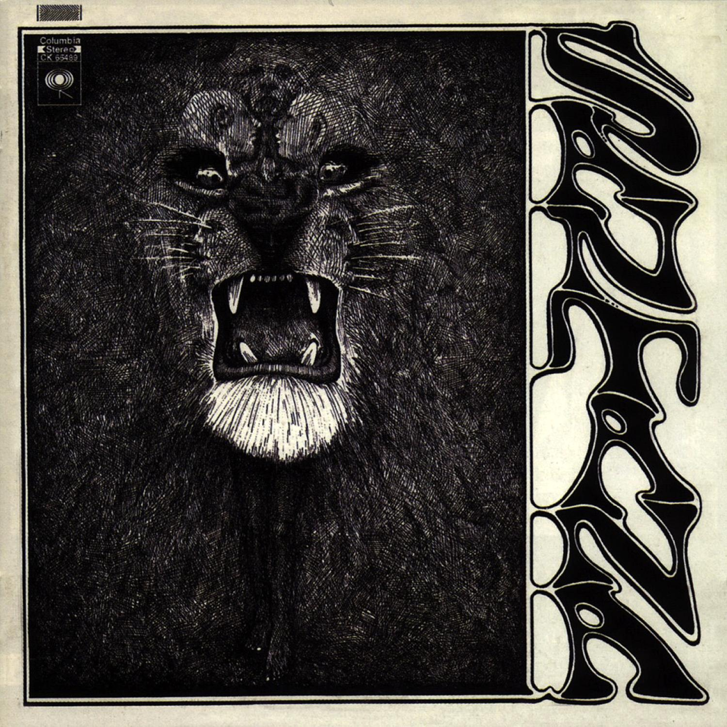 Schwarz-weißes Albumcover. Löwenkopf brüllt. Auf der rechten Seite steht das Wort 'Santana' in stilisierter Schrift.