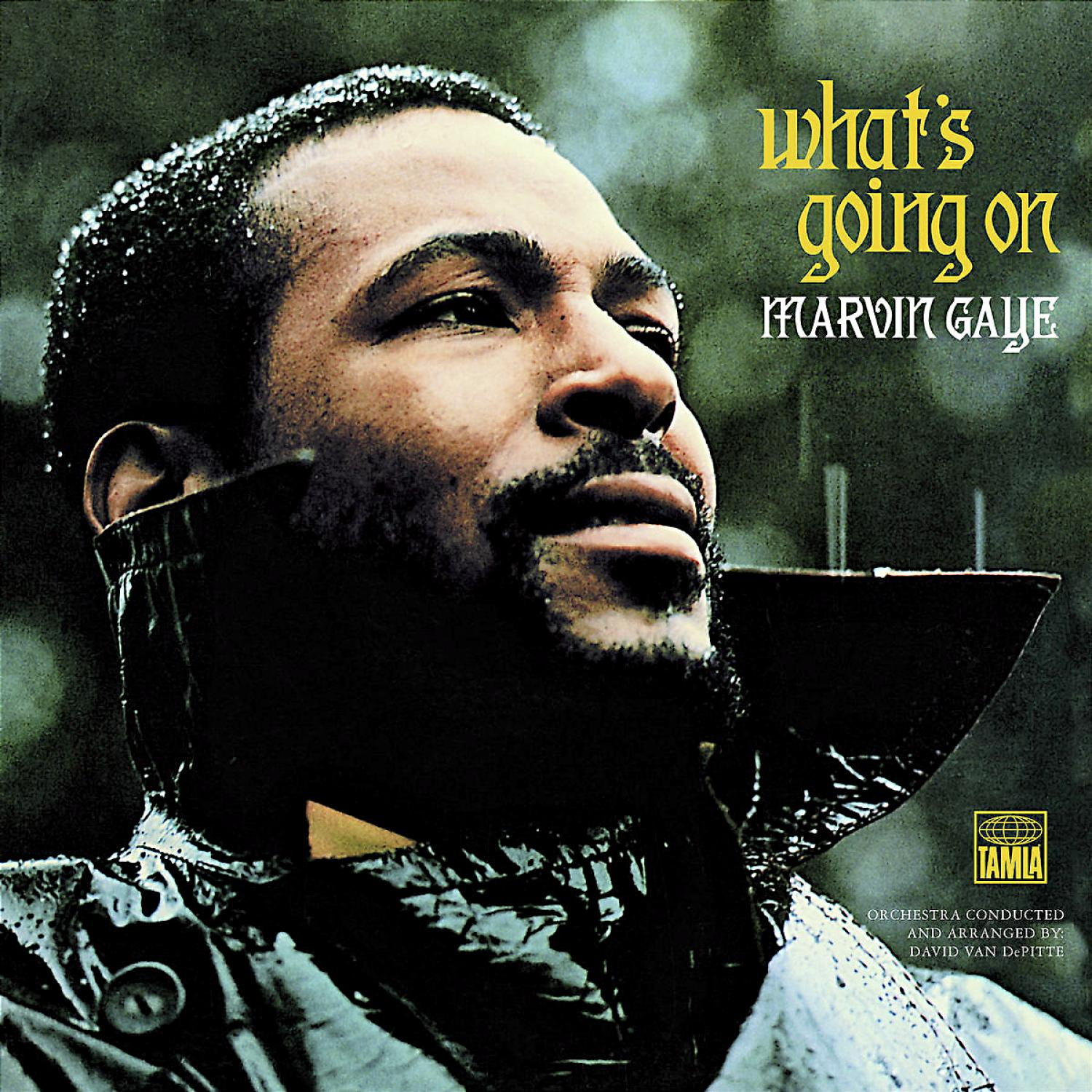 Albumcover mit dem Gesicht eines Mannes. Titel: What's Going On. Der Mann trägt einen Mantel.
