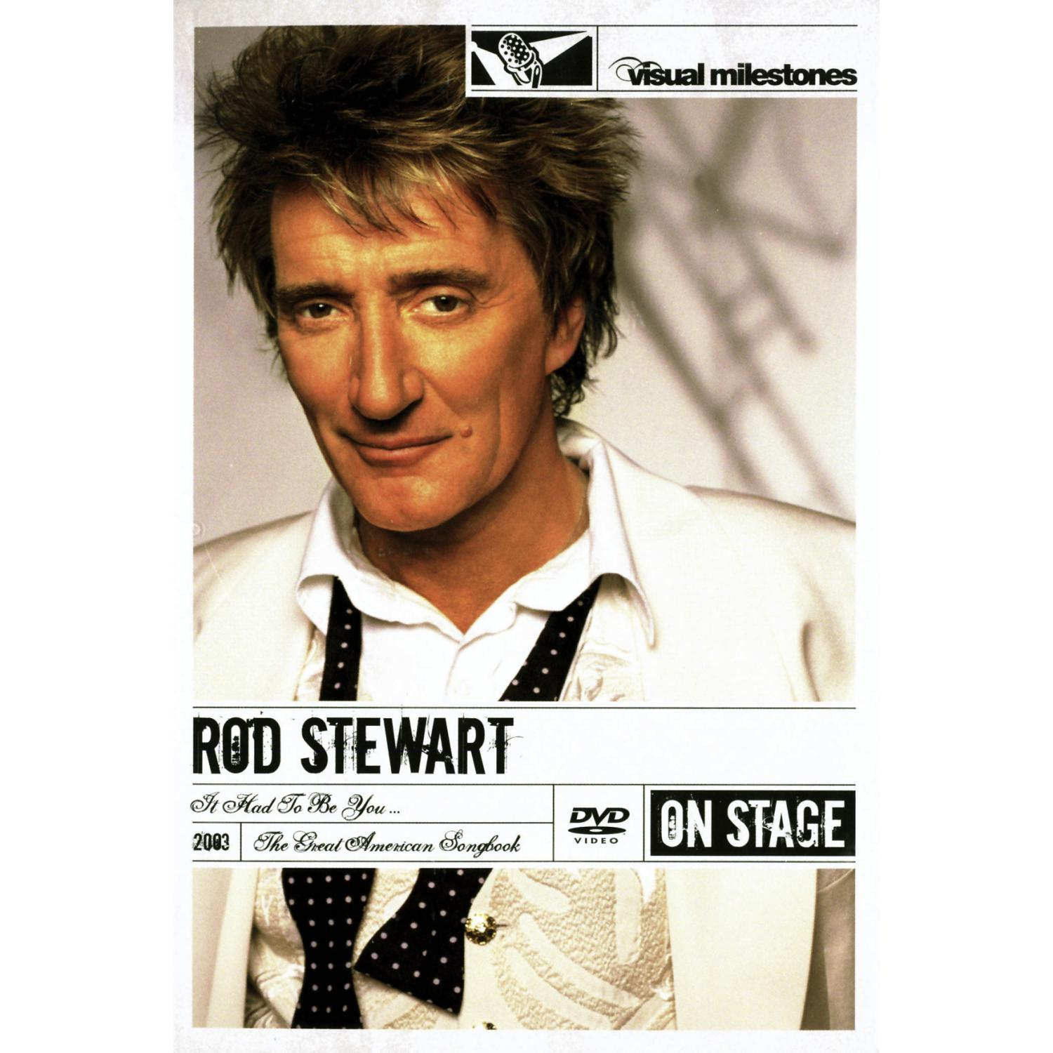 Rod Stewart Albumcover. Stewart in weißem Anzug. The Great American Songbook.