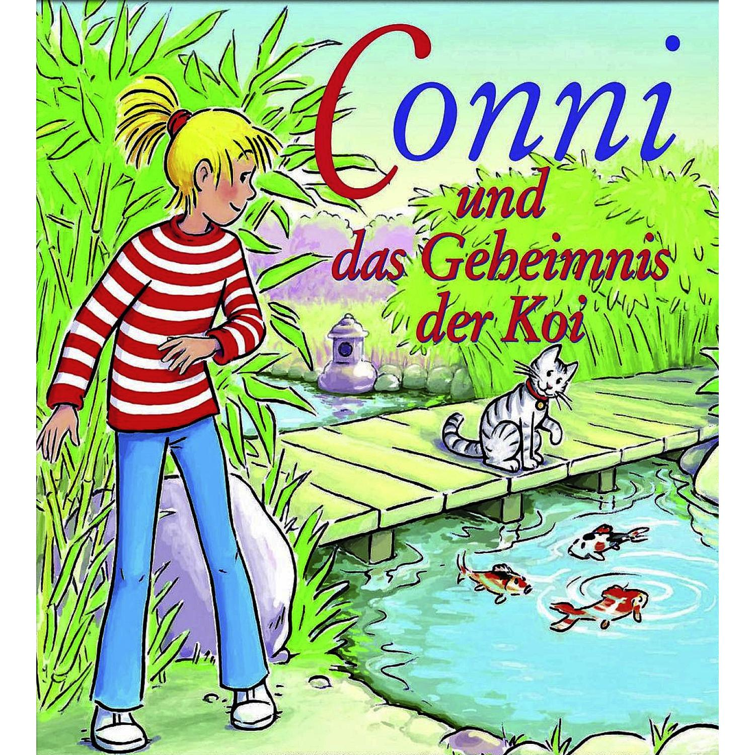 Comic-Cover: Mädchen, Katze auf Brücke, Kois im Teich und grüner Bambus.