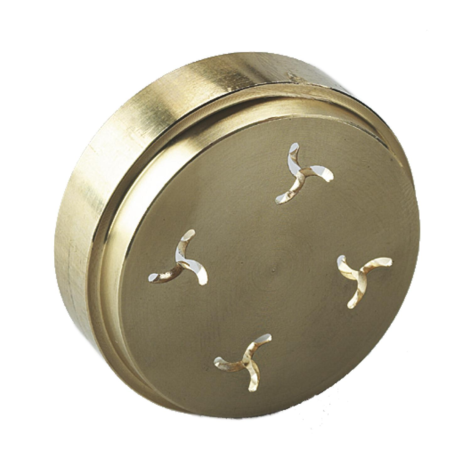 Ein goldfarbener Pasta-Maker-Aufsatz. Es hat vier geschwungene Ausschnitte.