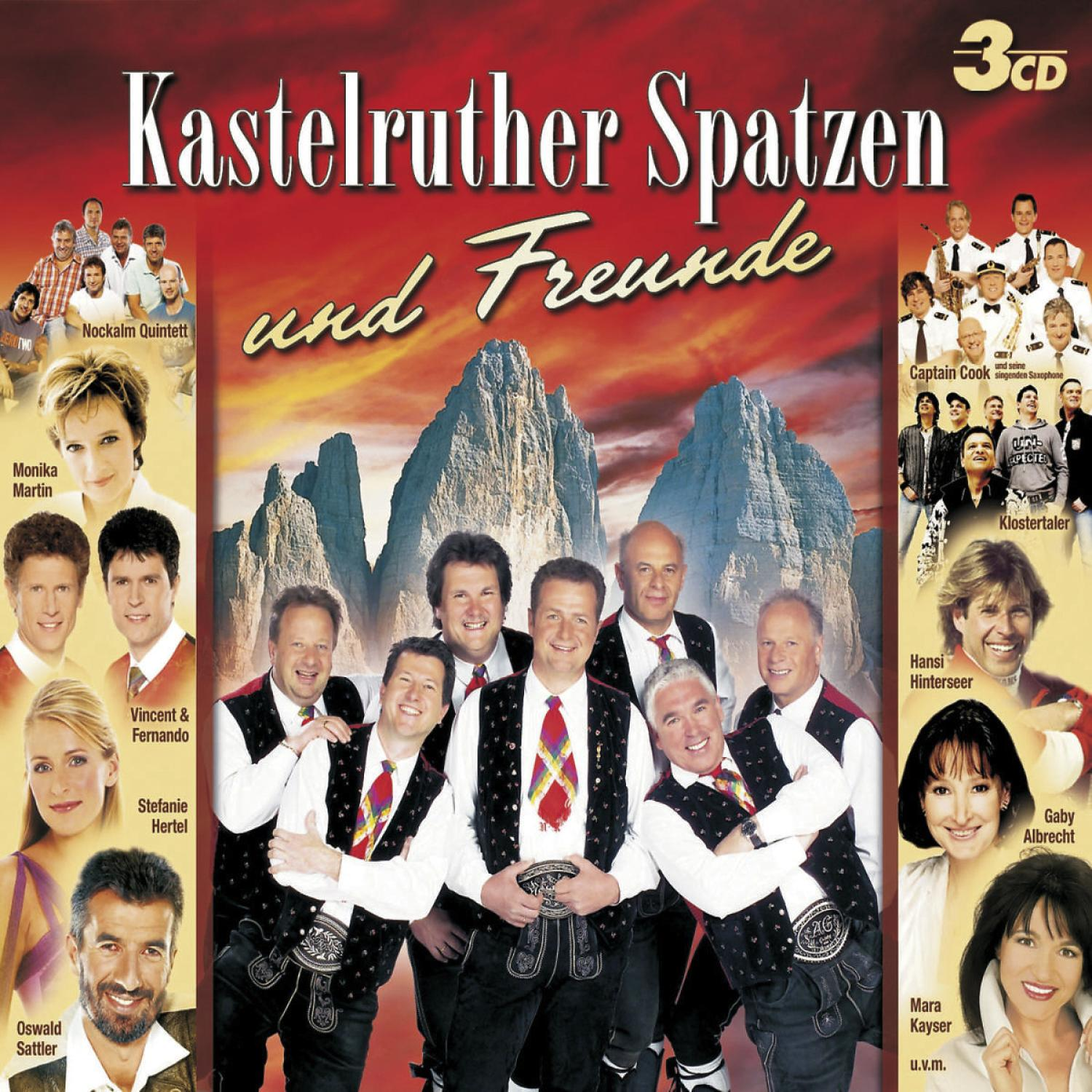 Albumcover. Zeigt viele Menschen in einer Gruppe. Text: "Kastelruther Spatzen und Freunde" und viele Namen.