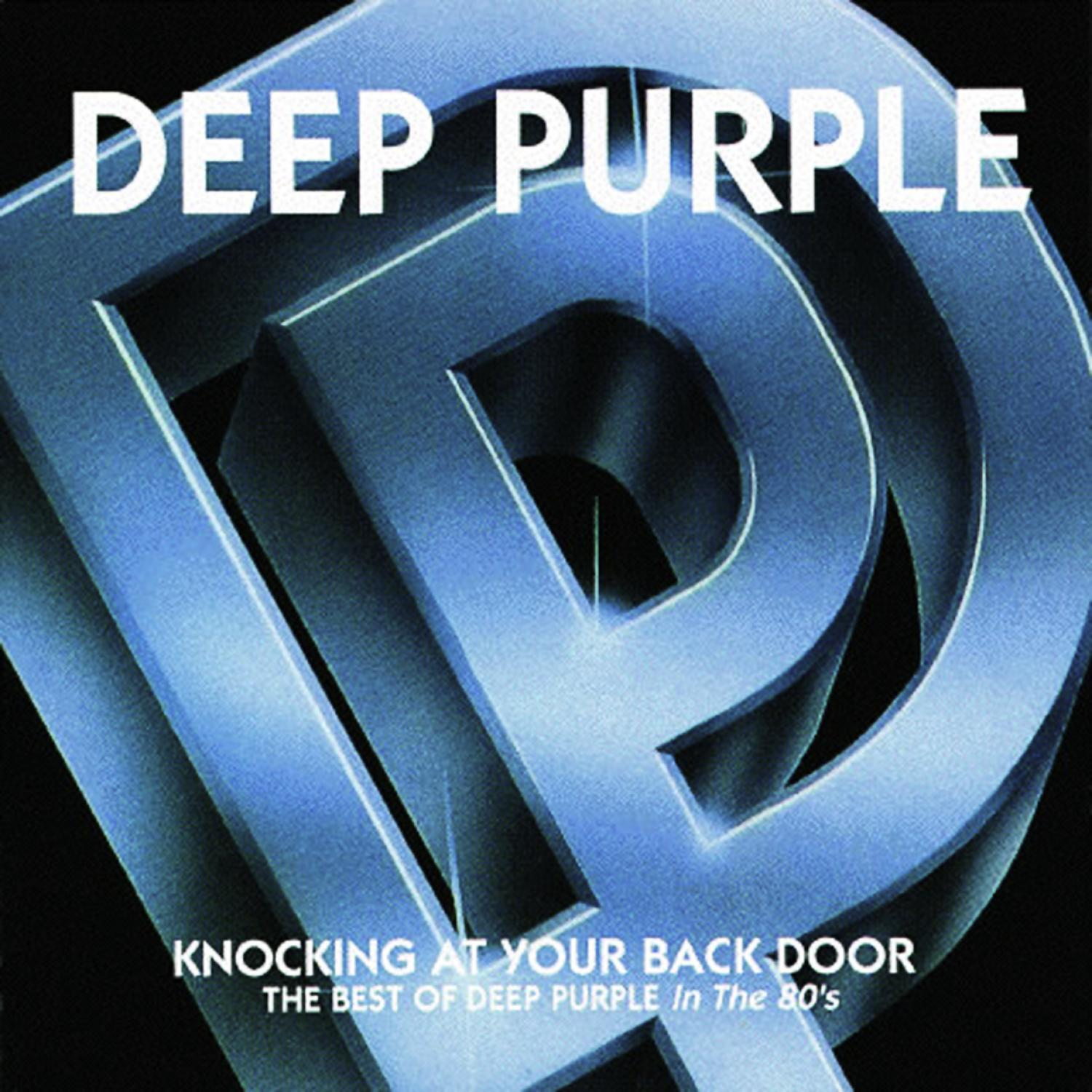 Text 'Deep Purple' und 'Knocking At Your Back Door' auf blauem Grund.