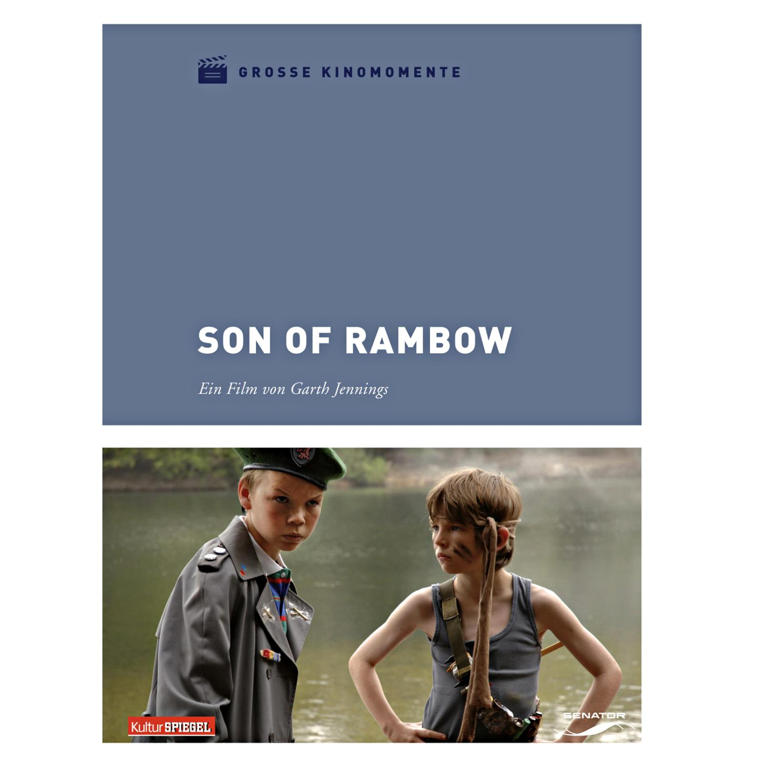 Filmposter mit dem Titel "Son of Rambow", zwei Jungen in Kostümen vor einem See.
