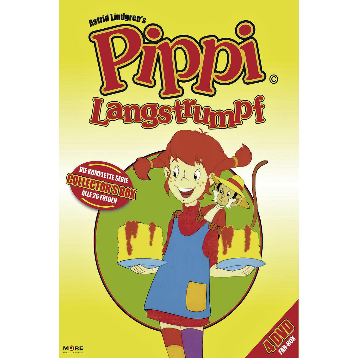 Pippi Langstrumpf DVD-Cover. Pippi hält Kuchen, ein Affe auf der Schulter.