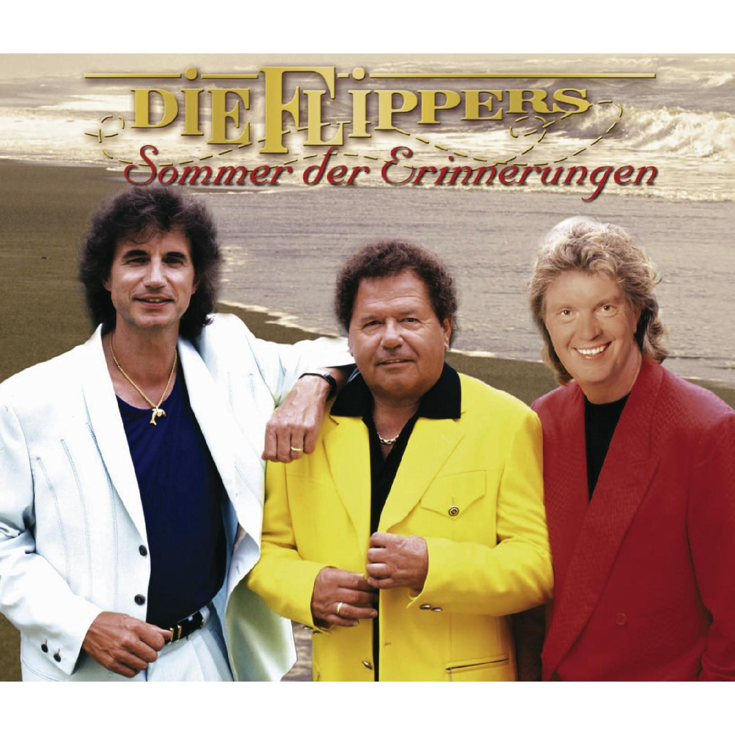 CD-Cover mit drei Männern vor einem Strandhintergrund. Der Titel 'Die Flippers' steht oben. Gelbe und rote Jacken.