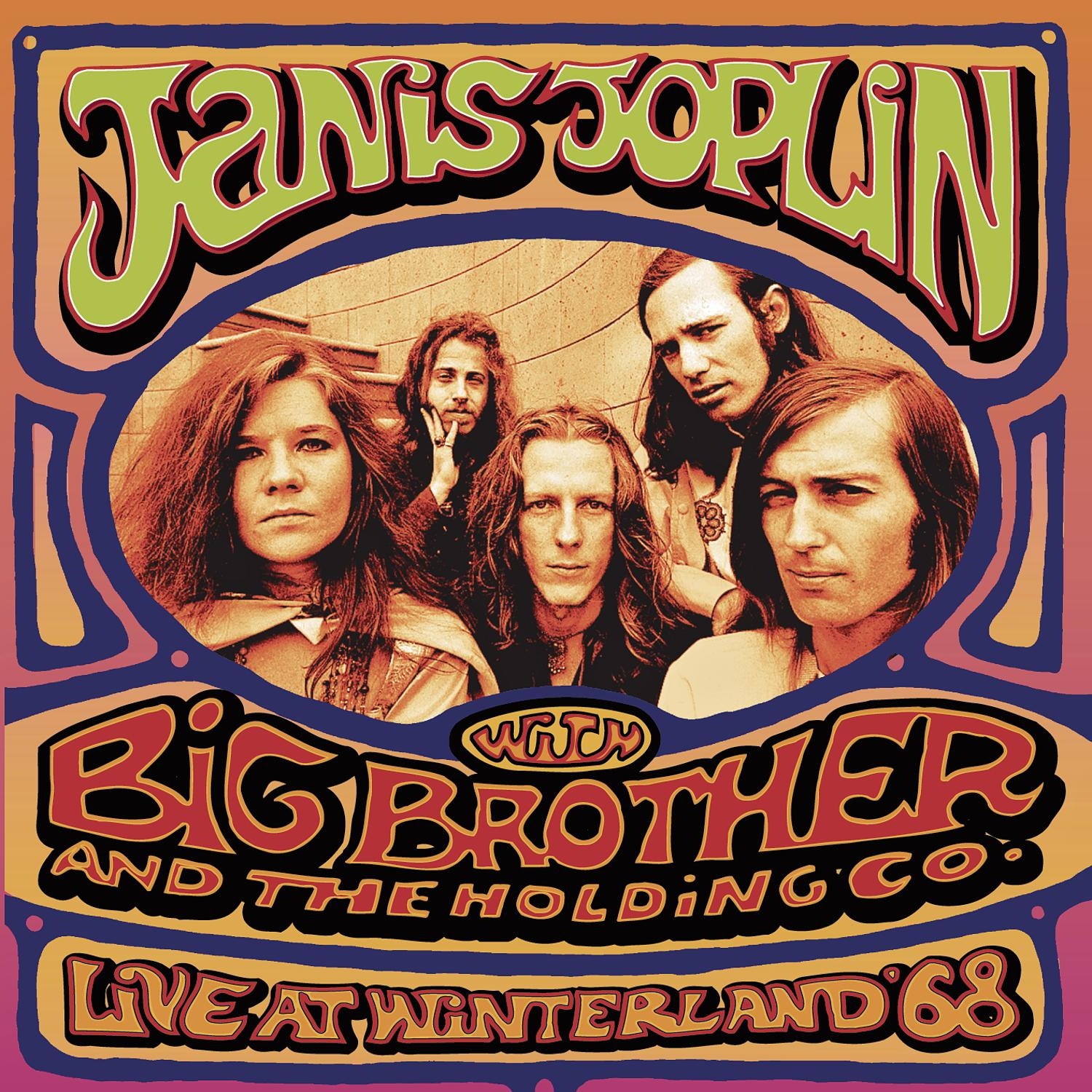 Albumcover: Band von fünf, psychedelisches Design, mit Text 'Janis Joplin'.