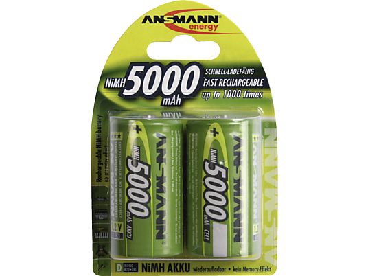 ANSMANN Batterie 2 x D NiMH 5000 mAh - Batterie rechargeable