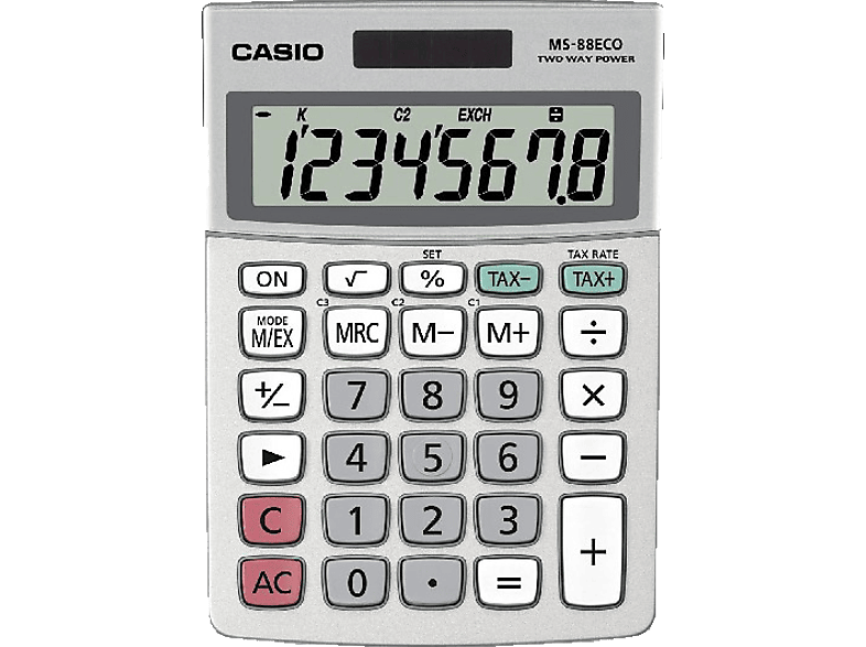 Calculatrice Financière Casio MS-88ECO Solaire 8 Chiffres - Conversion Monnaie, Taxe, Mémoire | Alimentation Double Pile+Solaire