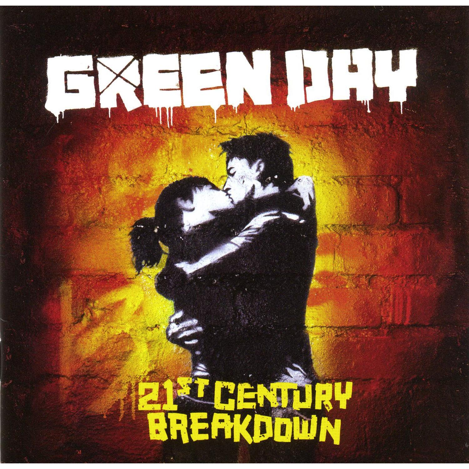 Albumcover mit Green Days Logo und einem sich küssenden Paar. Der Hintergrund ist eine Backsteinmauer mit Graffiti.