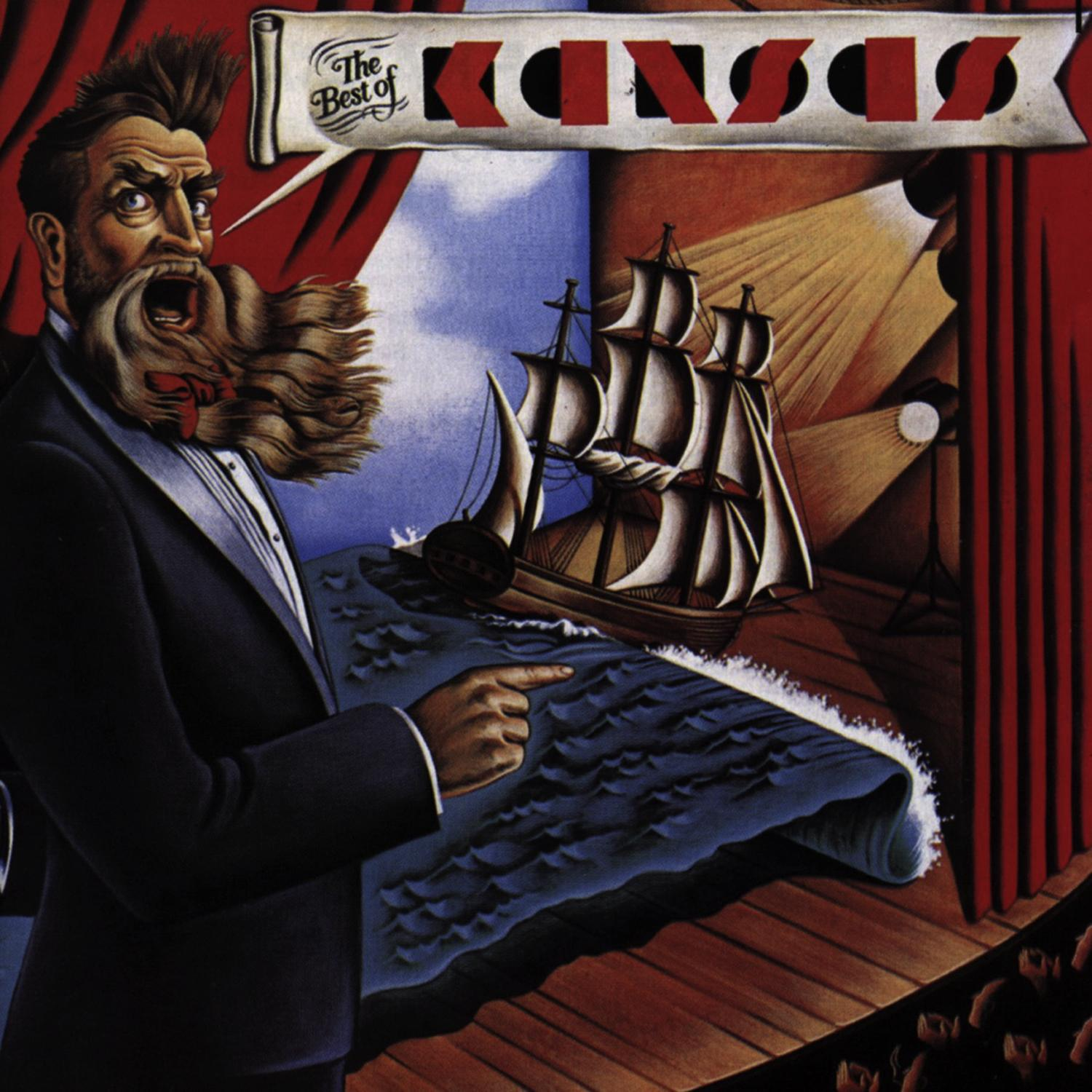 Albumcover-Kunst: ein Mann mit Bart, der auf ein Schiff auf See zeigt.