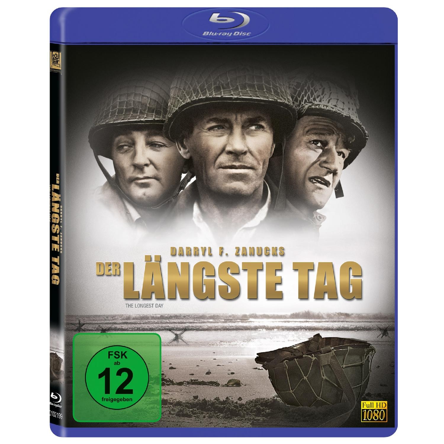 Das längste Tag Blu-ray Cover: Soldaten mit Helmen am Strand, Text und eine 12er Bewertung.