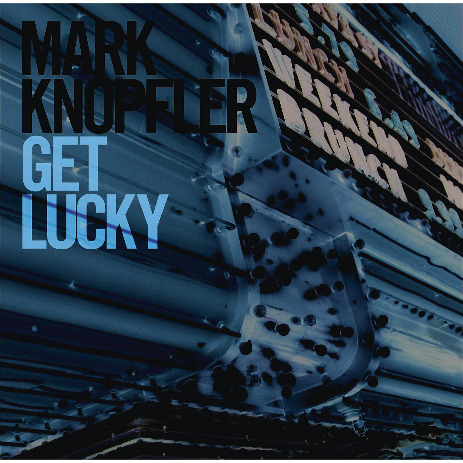 Mark Knopflers Get Lucky Albumcover. Blauer und schwarzer Hintergrund.