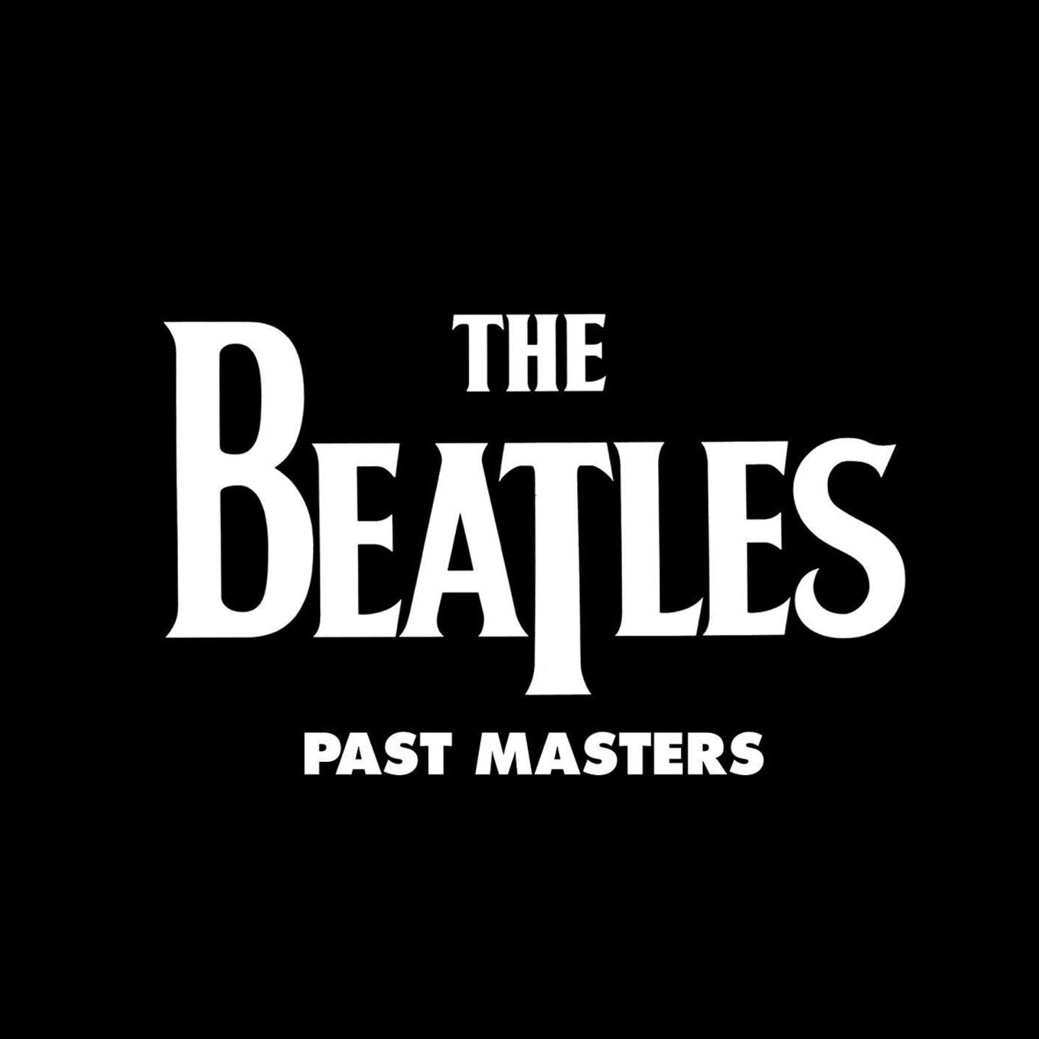 The Beatles Albumcover, weißer Text auf schwarzem Hintergrund.