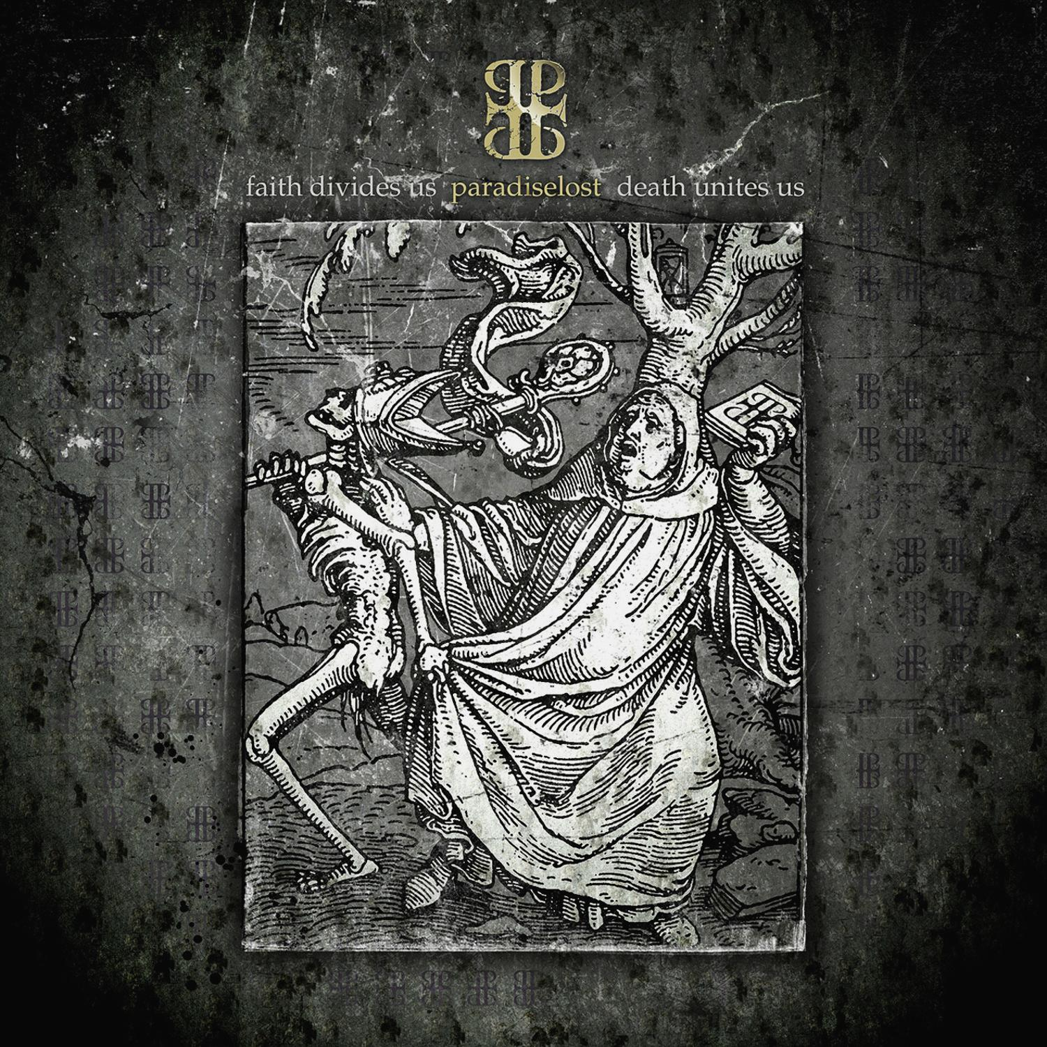 Albumcover: Ein Schwarz-Weiß-Bild einer Figur mit einem Skelett und einem Baum.