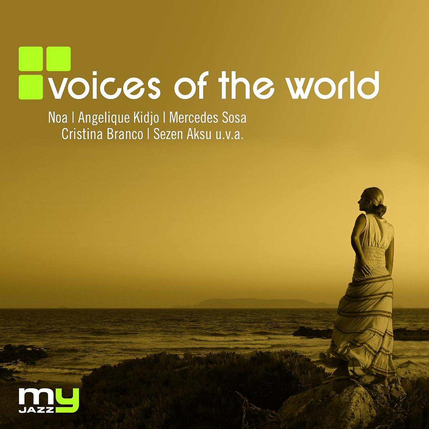 Albumcover: Eine Frau steht auf einem Felsen und blickt aufs Meer. Der Titel lautet "voices of the world".