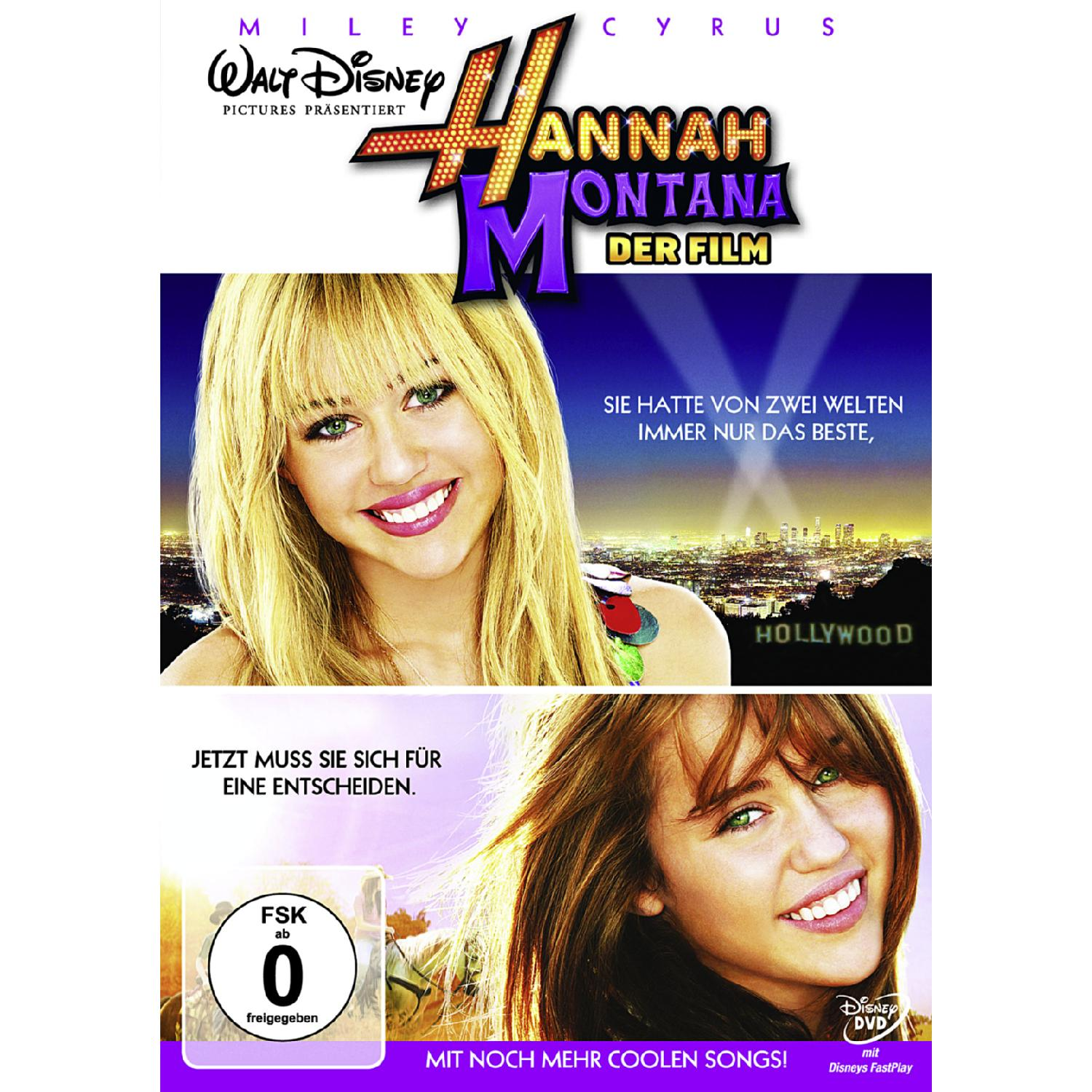 DVD-Cover für 'Hannah Montana: Der Film'. Miley Cyrus ist mit einer Stadtkulisse auf dem Cover.
