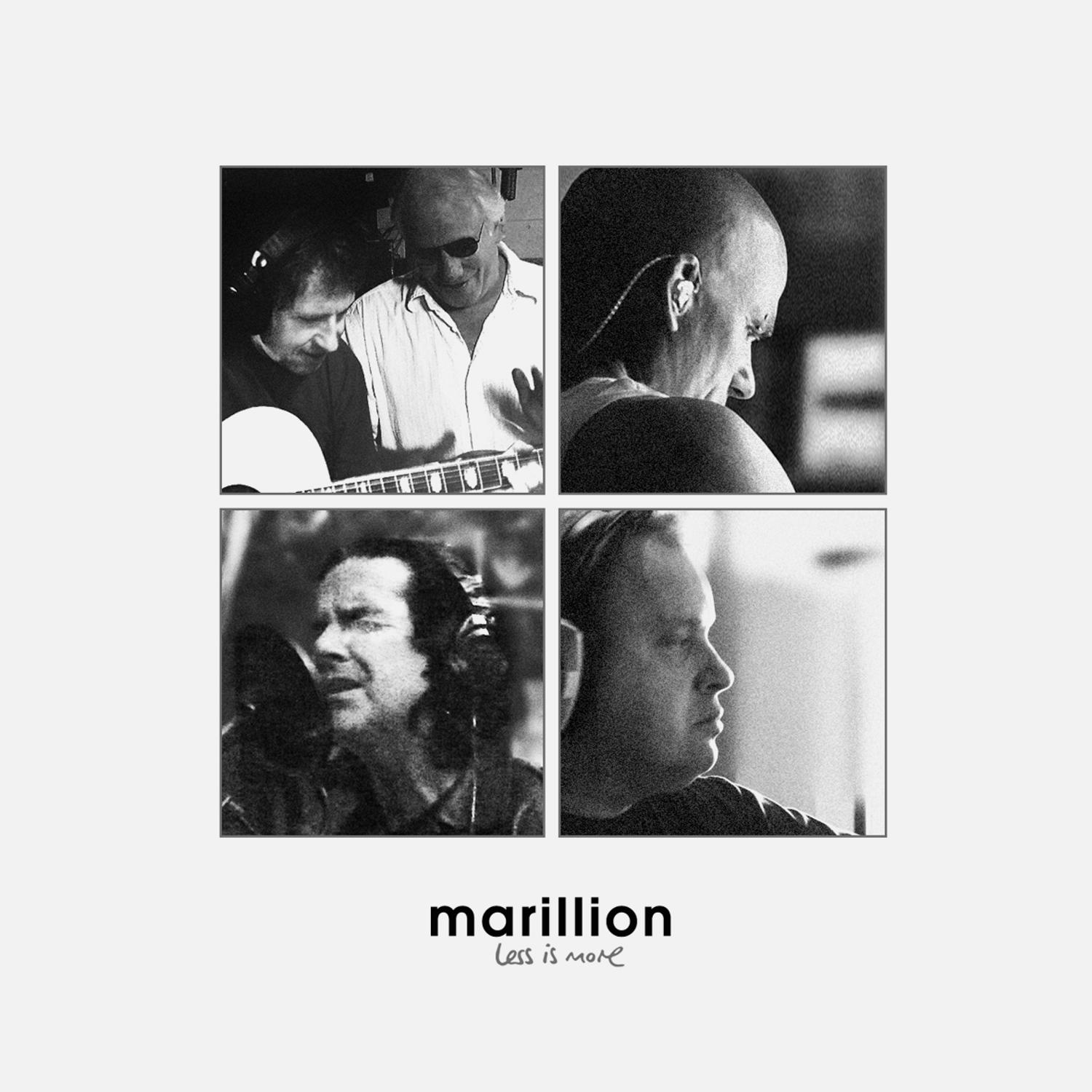 Marillion Albumcover, mehrere Schwarz-Weiß-Porträts von Bandmitgliedern.