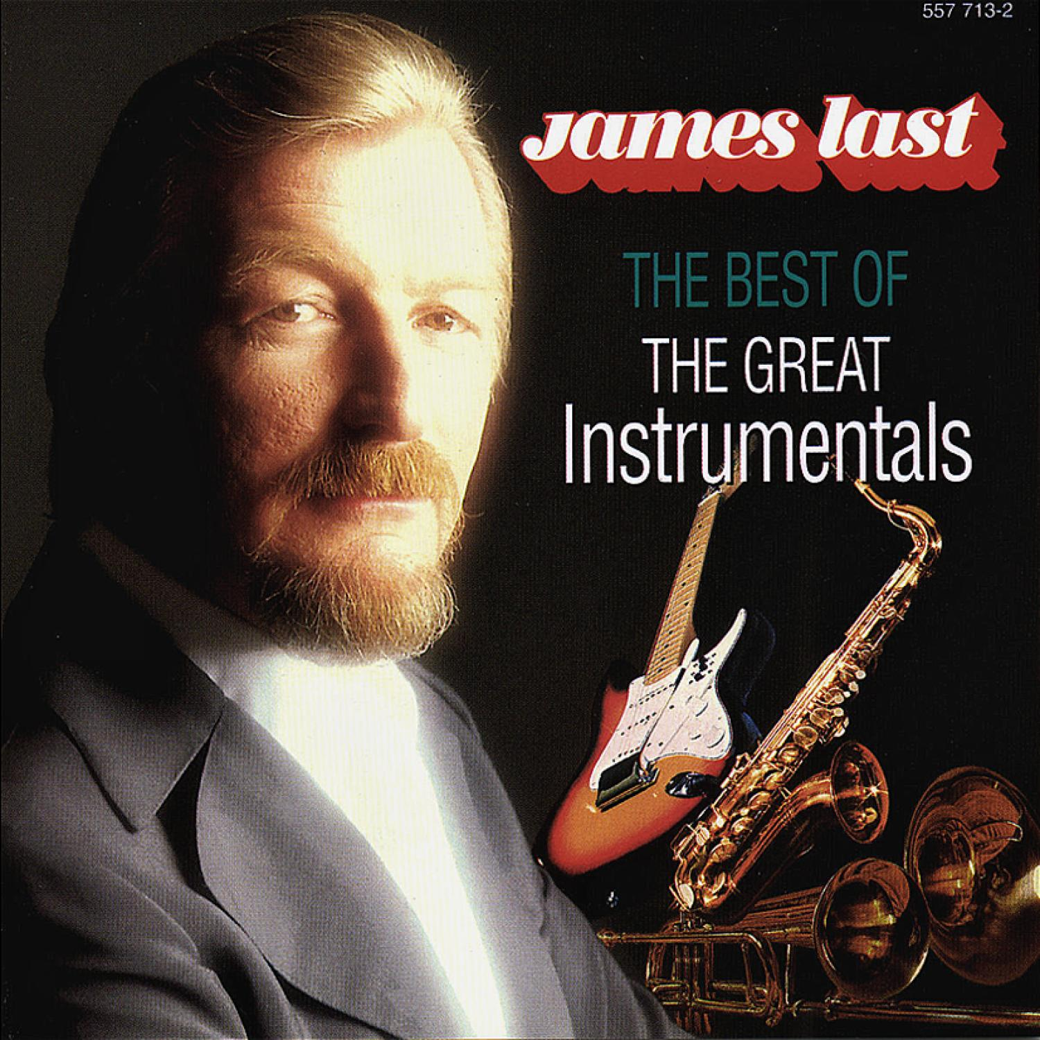 Albumcover von James Last, mit dem Porträt des Künstlers und Instrumenten. Titel: The Best Of The Great Instrumentals.