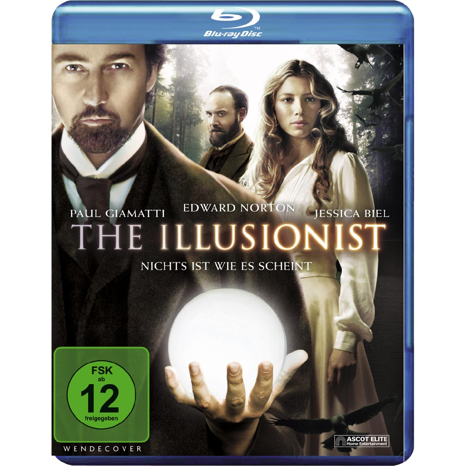Blu-ray-Cover. Mann hält eine leuchtende Kugel. Titel 'The Illusionist' und Schauspieler sind sichtbar.