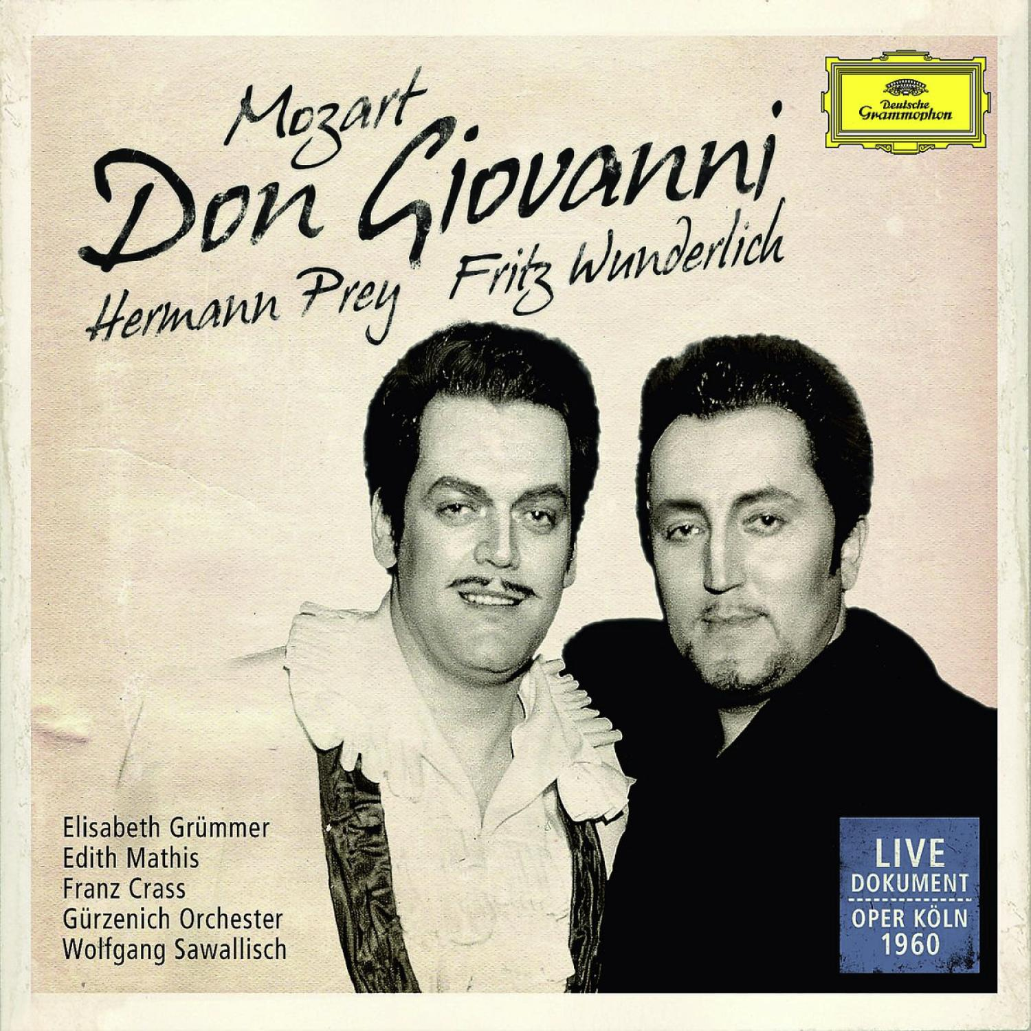 Albumcover mit zwei Männern und dem Titel 'Don Giovanni'. Es enthält auch Namen wie Hermann Prey und Fritz Wunderlich.