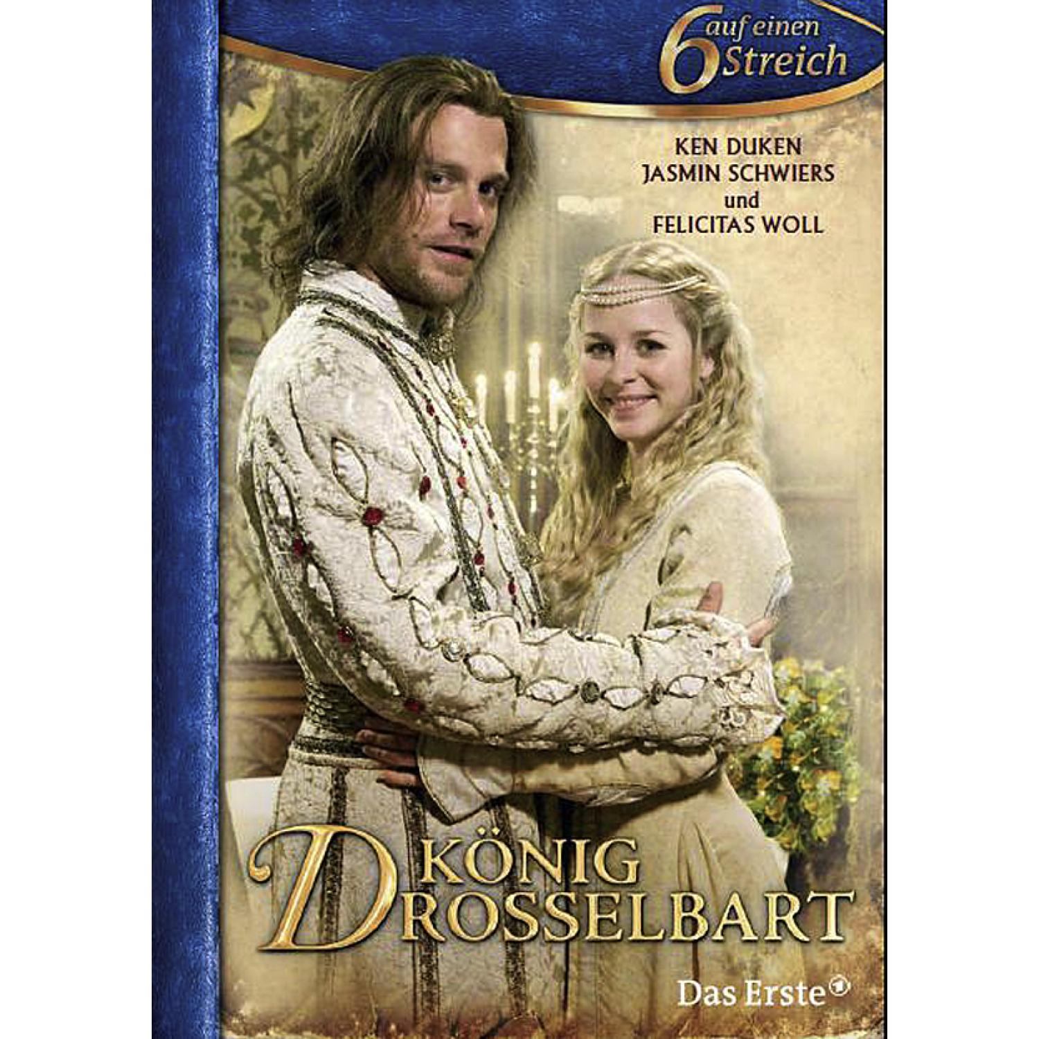 DVD-Cover. Ein Paar in mittelalterlicher Kleidung umarmt sich. Der Text „König Drosselbart“.