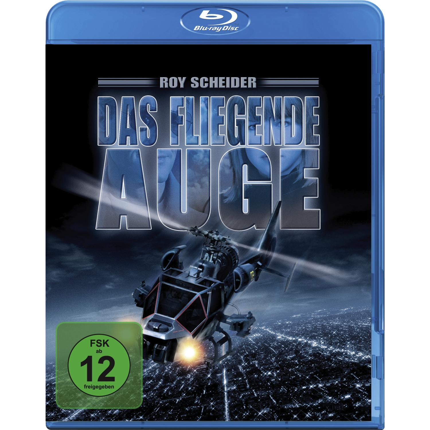 DVD-Cover für 'Das Fliegende Auge'. Zeigt einen Hubschrauber über einer Stadt bei Nacht, mit Text und Logo.