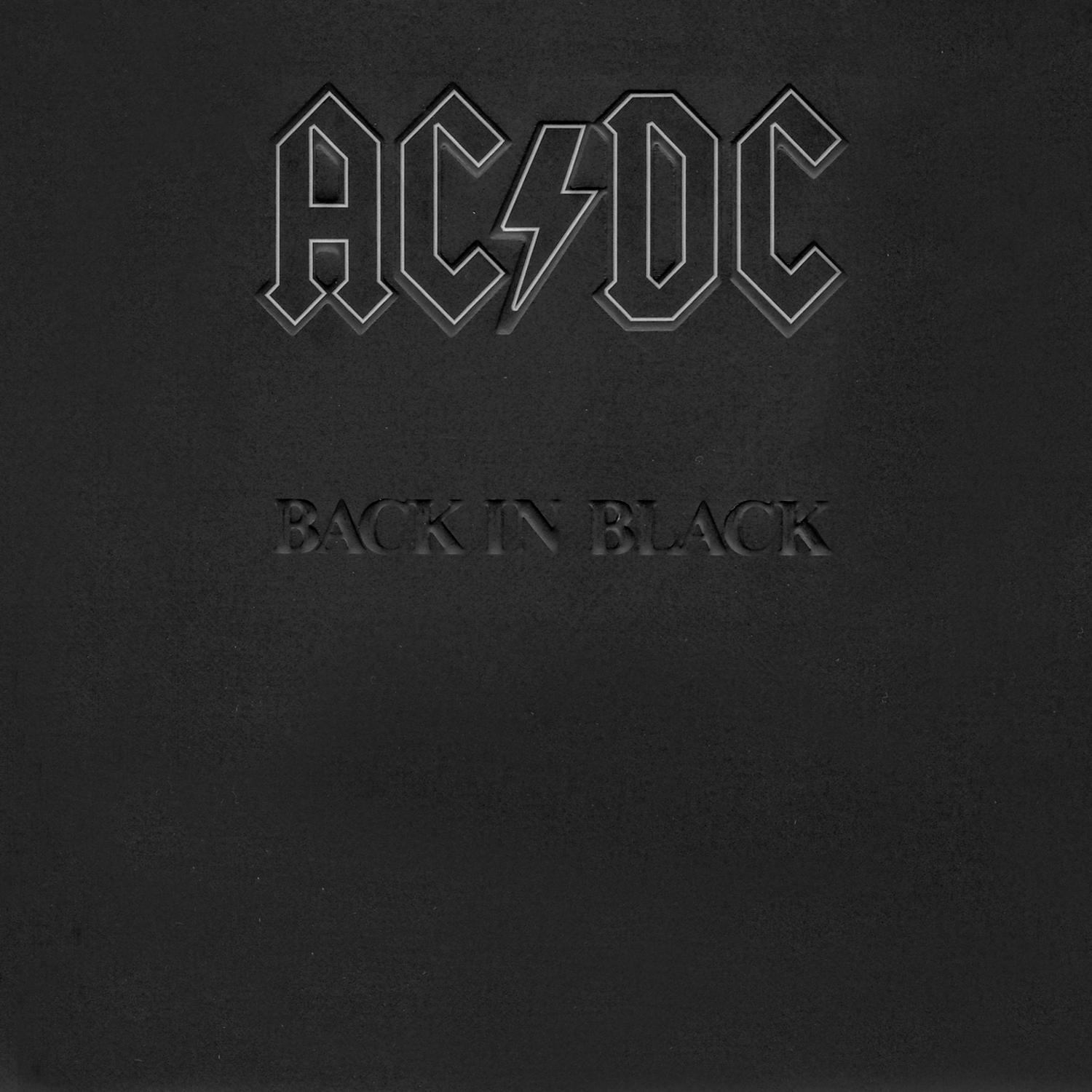 Albumhoes: Zwarte achtergrond met de tekst 'AC/DC' en 'Back in Black'.