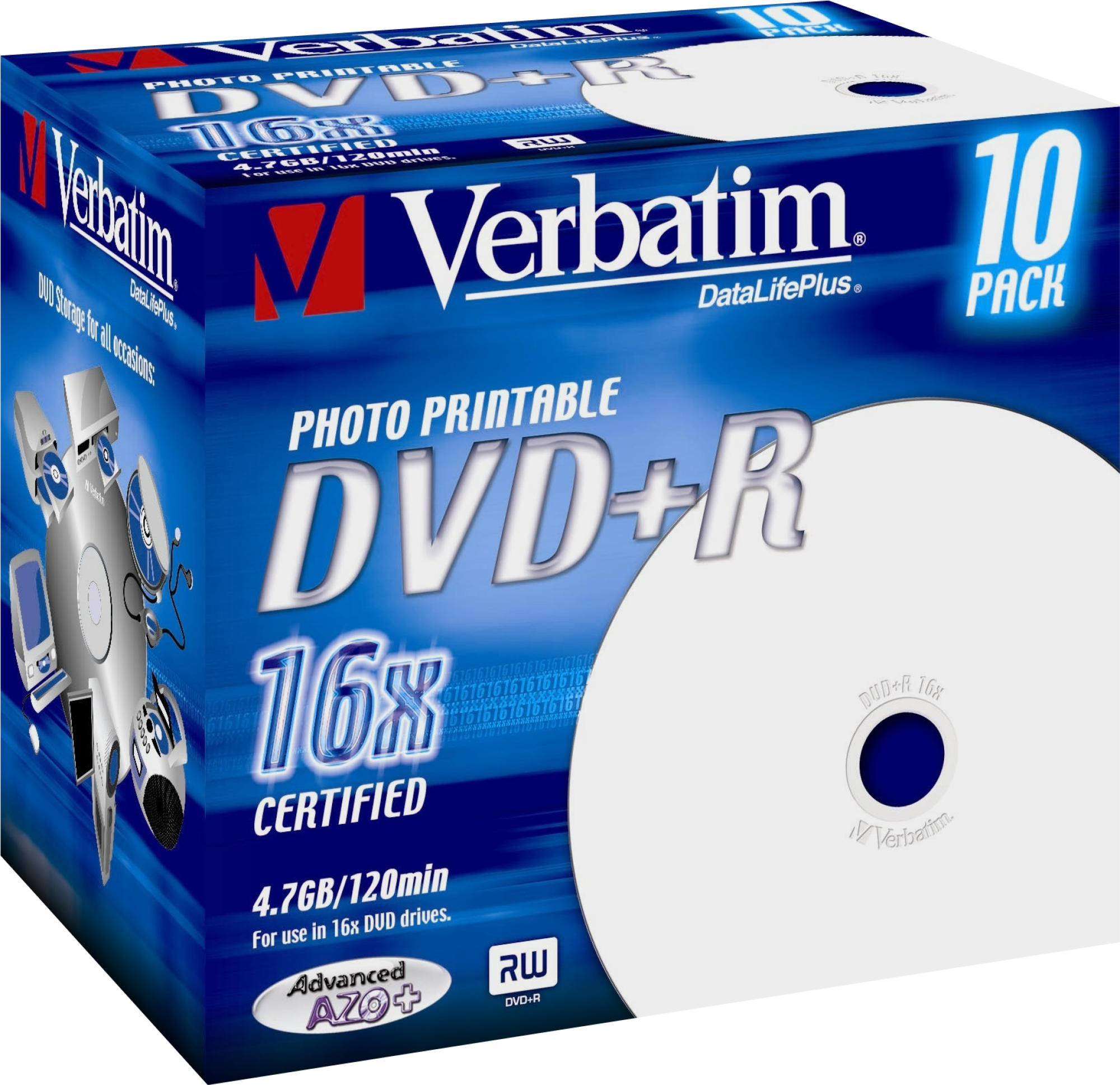 VERBATIM 43508 Printable Bedruckbar 16X DVD+R Rohling