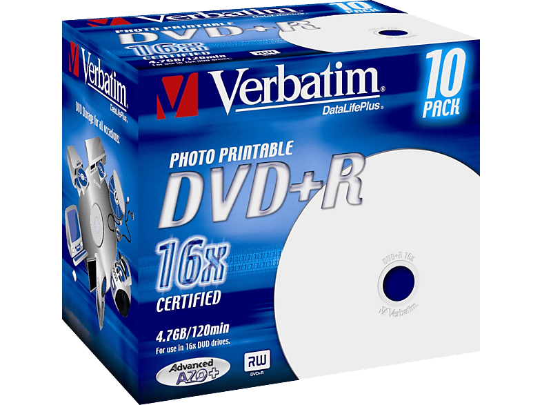 VERBATIM 43508 Bedruckbar Rohling 16X Printable DVD+R