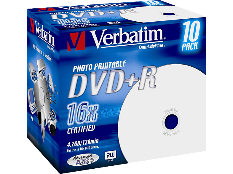 DVD+R VERBATIM 16X 43508 Bedruckbar Printable Rohling