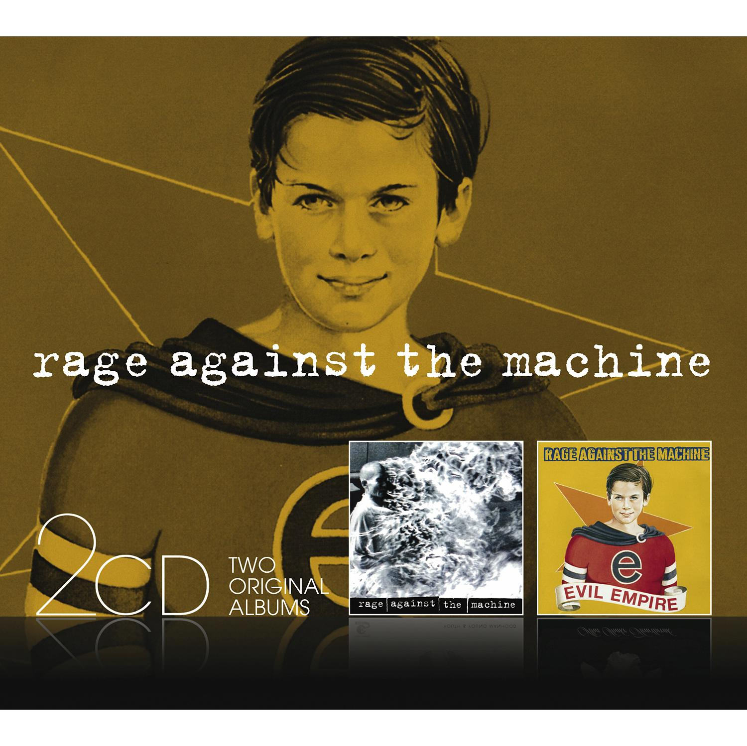 Rage Against the Machine Albumcover, ein junger Mann in Superheldenpose, CD-Cover.