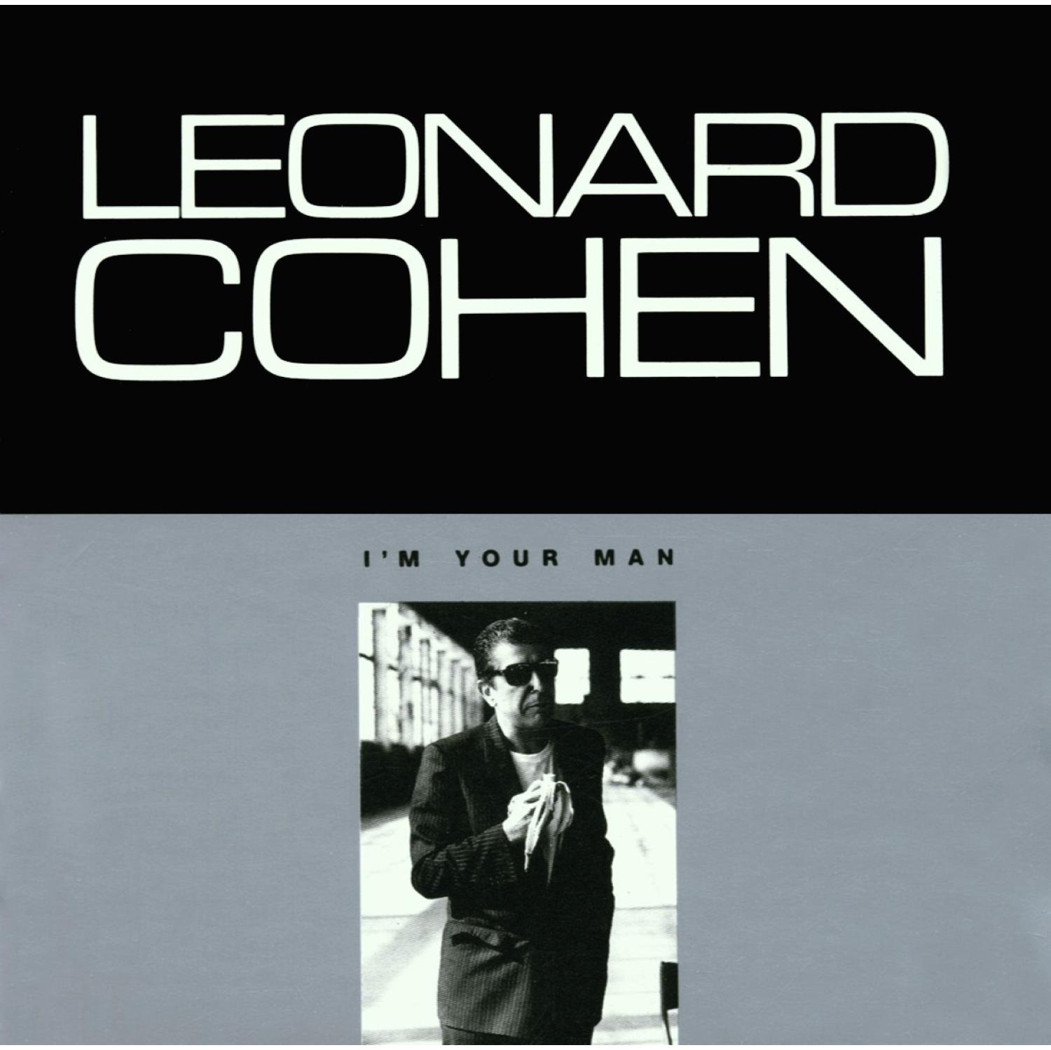 Albumcover mit 'Leonard Cohen' oben und einem Mann mit Sonnenbrille unten.