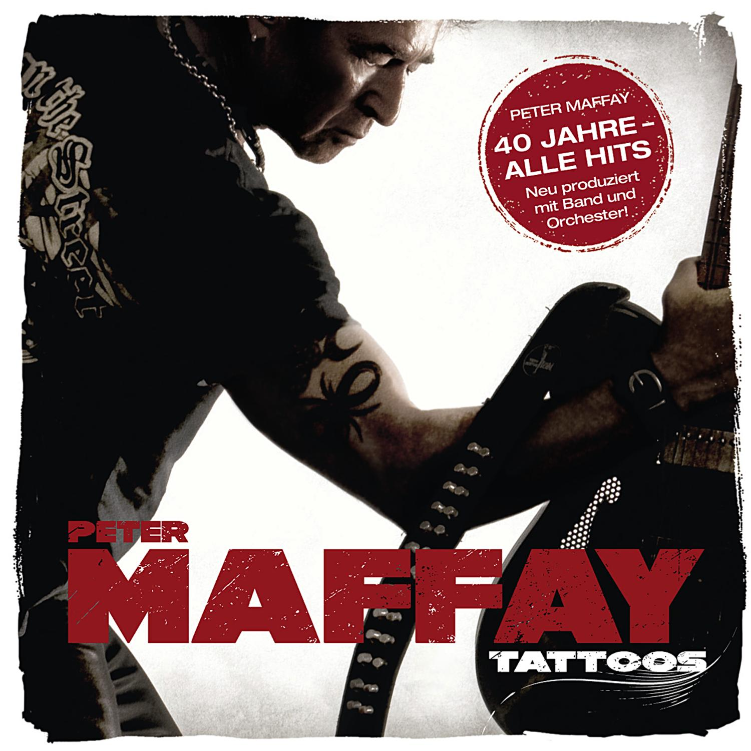 Albumcover mit einem Mann, der eine Gitarre hält, mit rotem Text und einem Logo.