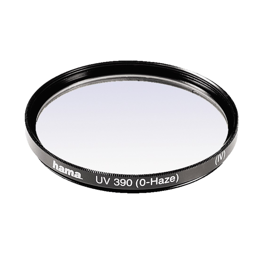 Kreisförmiger schwarzer UV 390 (0-Haze)-Filter mit dem Namen Hama.