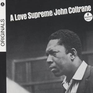 Albumcover. John Coltrane, Schwarz-Weiß-Foto mit Albumtitel.