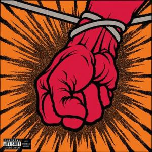 Metallica-Albumcover. Rote Faust gegen orange-schwarzen Hintergrund geballt. Stramme Leine.
