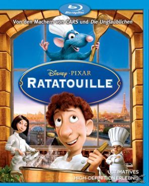 Ratatouille Blu-ray Cover mit Charakteren und dem Eiffelturm im Hintergrund.
